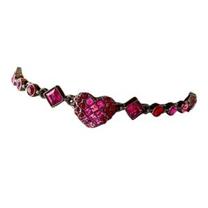 Givenchy Crystal Heart Flex Bracelet Raspberry Mixed Shapes Pink Antique Gray